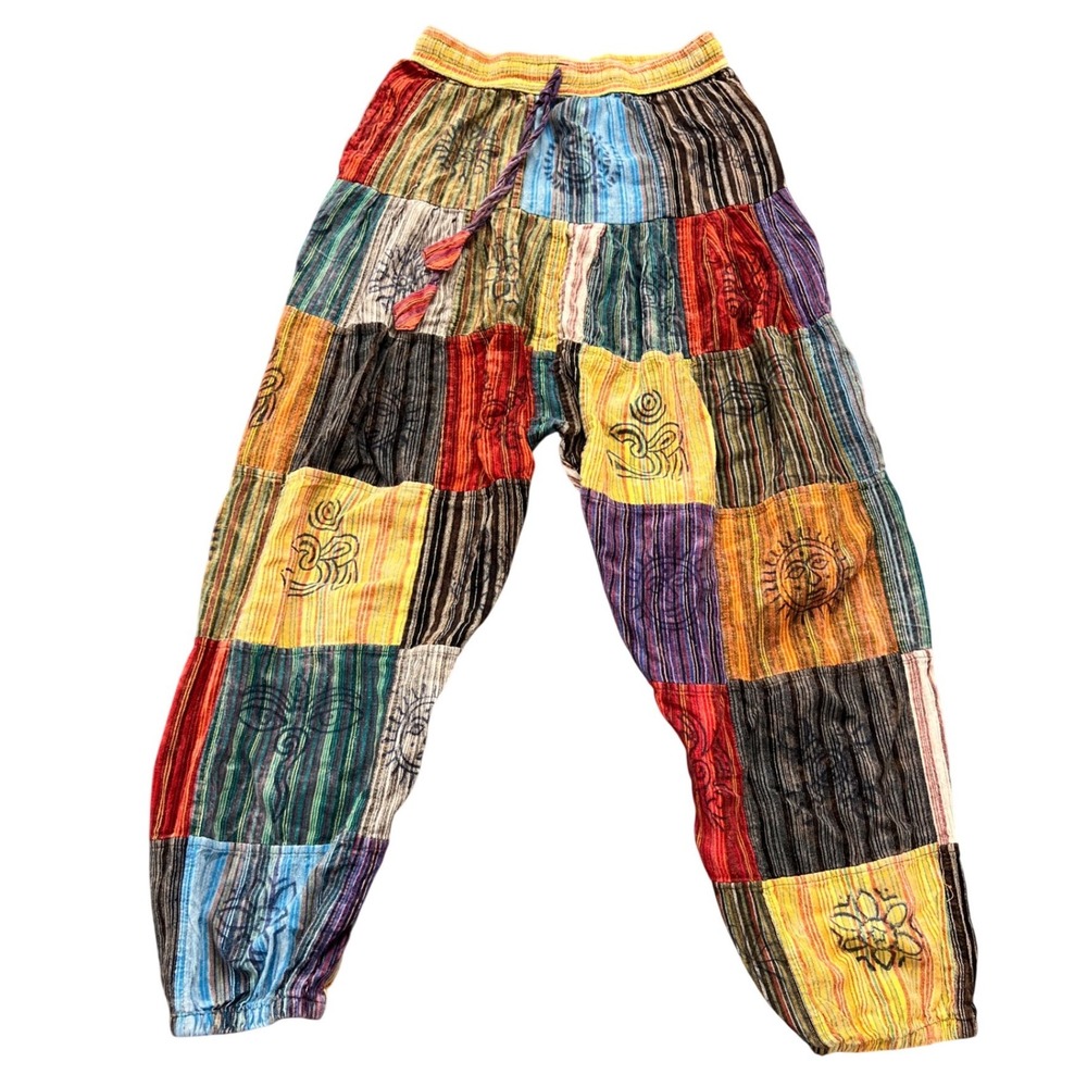 Rising International Patchwork Harem Pants Mens Medium Multicolor Boho Hippie